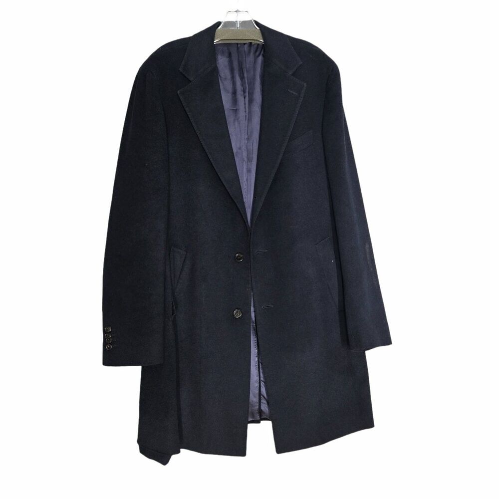 Suitsupply Wool Overcoat Blue Notched Lapel Mens Full Lining US size 46 short
